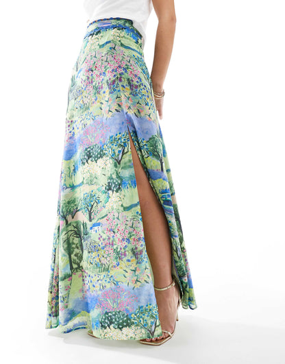 High Waisted Thigh Split Maxi Skirt