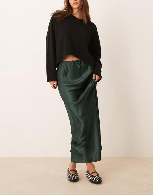 Satin Bias Bow Detail Maxi Skirt