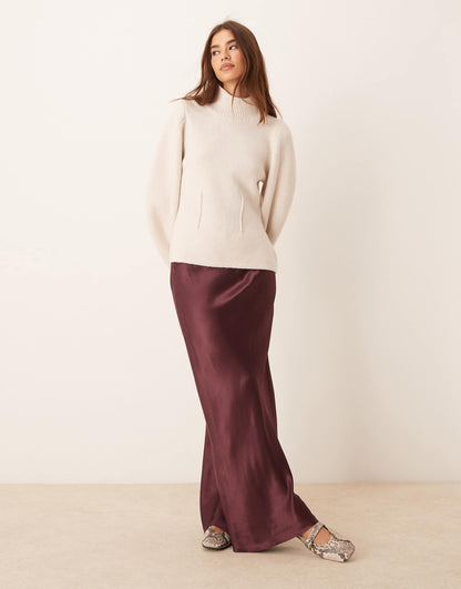 Satin Bias Bow Detail Maxi Skirt