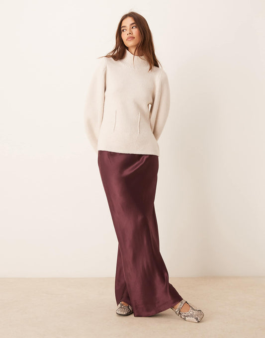 Satin Bias Bow Detail Maxi Skirt