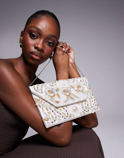 Patterned Sequin Envelope Clutch Bag