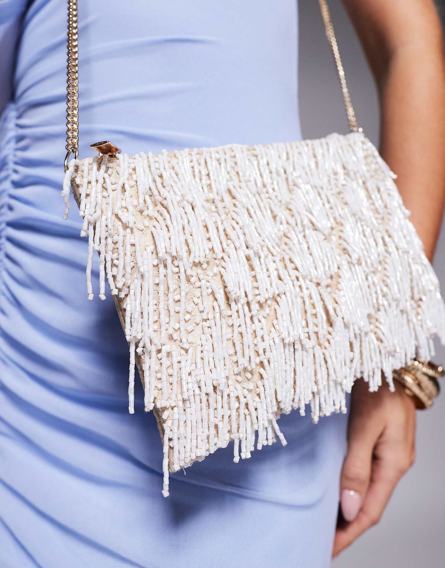 Sequin Fringe Clutch Bag With Chain