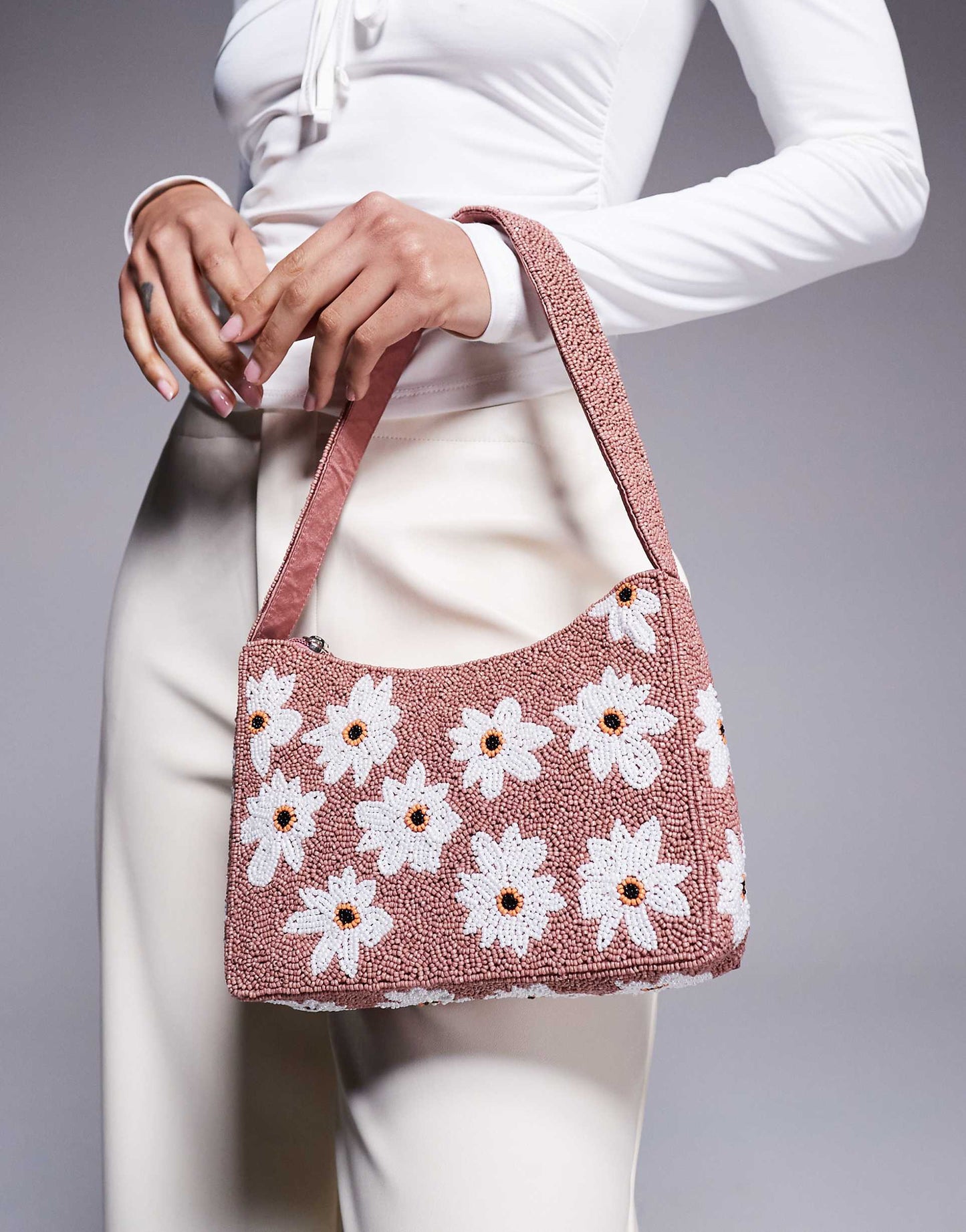 Flower Beaded Shoulder Bag