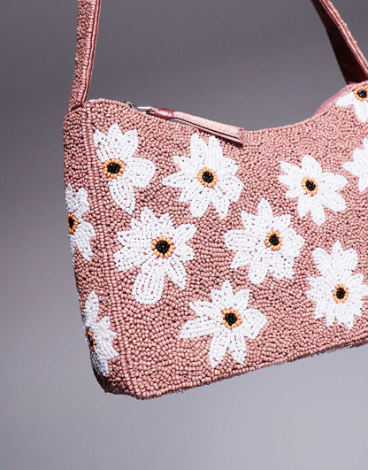 Flower Beaded Shoulder Bag