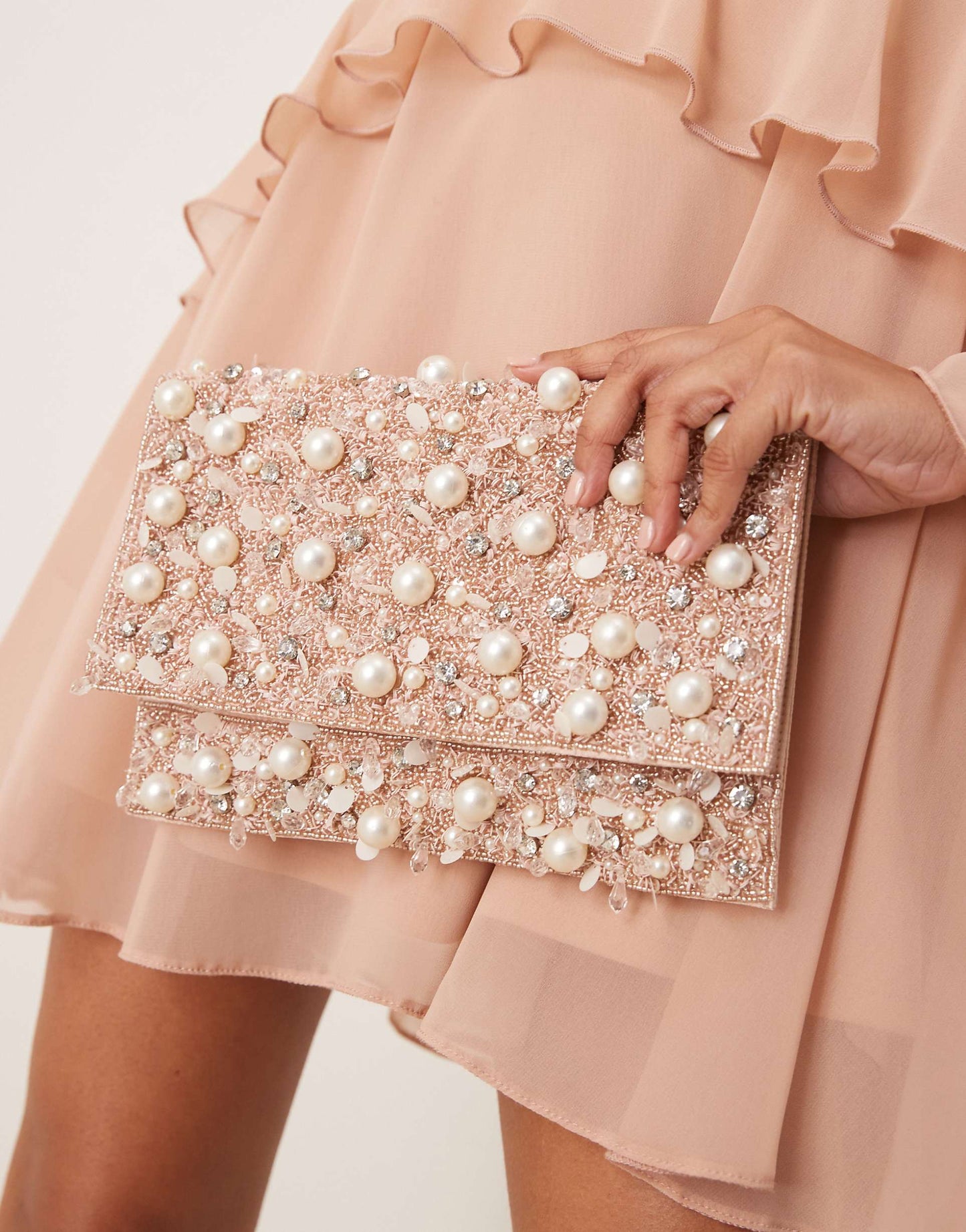 All Over Pearl And Sequin Embellished Envelope Clutch Bag