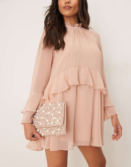 All Over Pearl And Sequin Embellished Envelope Clutch Bag