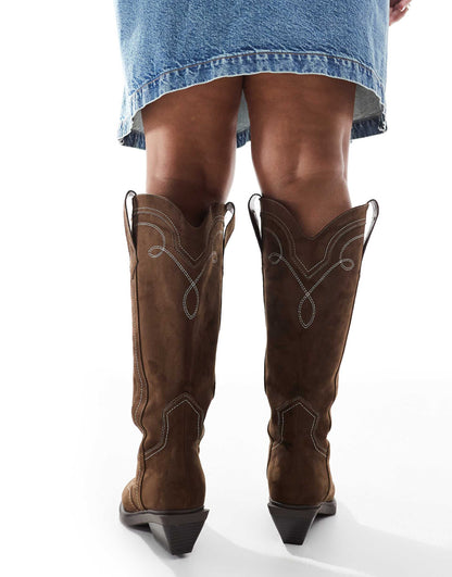 Curve Celeste Flat Western Knee Boots