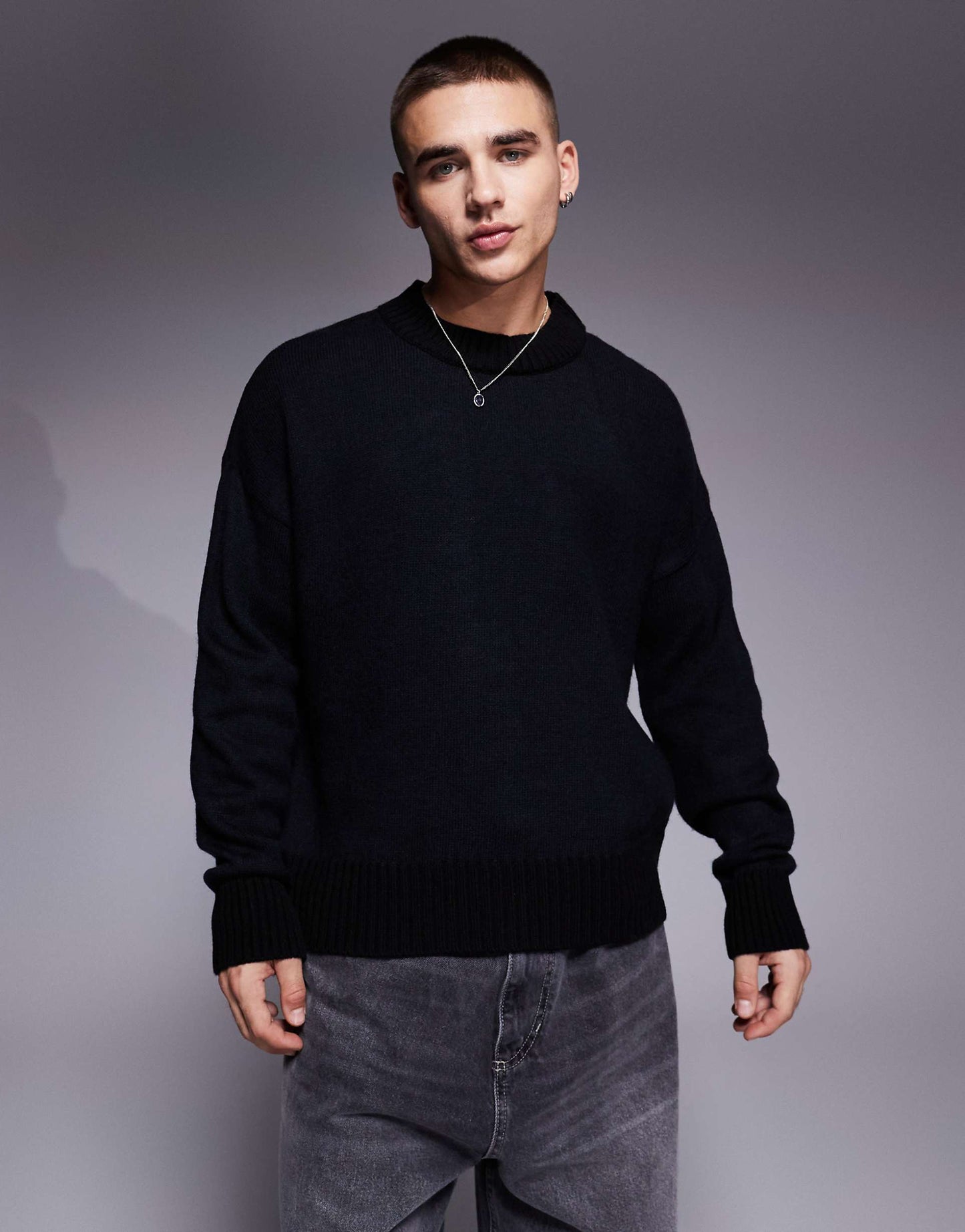 Oversized Boxy Fit Knitted Crew Neck Jumper