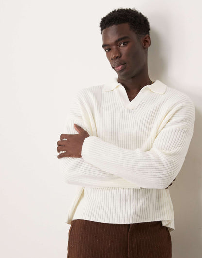 Super Oversized Boxy Fit Fishermen Rib Knitted Notch Neck Jumper