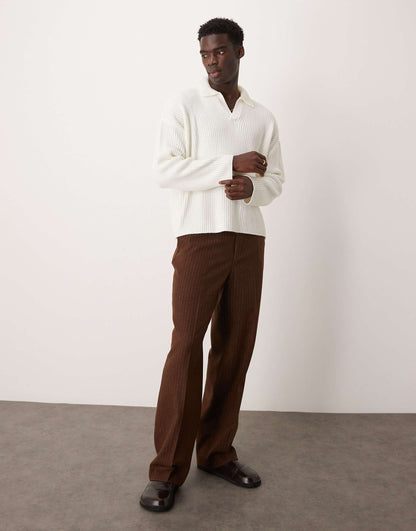 Super Oversized Boxy Fit Fishermen Rib Knitted Notch Neck Jumper