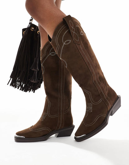 Wide Fit Celeste Flat Western Knee Boots