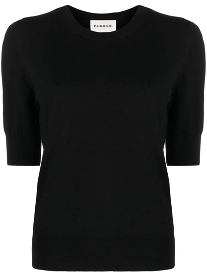 Short-Sleeved Wool-Blend Blouse
