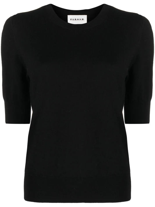 Short-Sleeved Wool-Blend Blouse