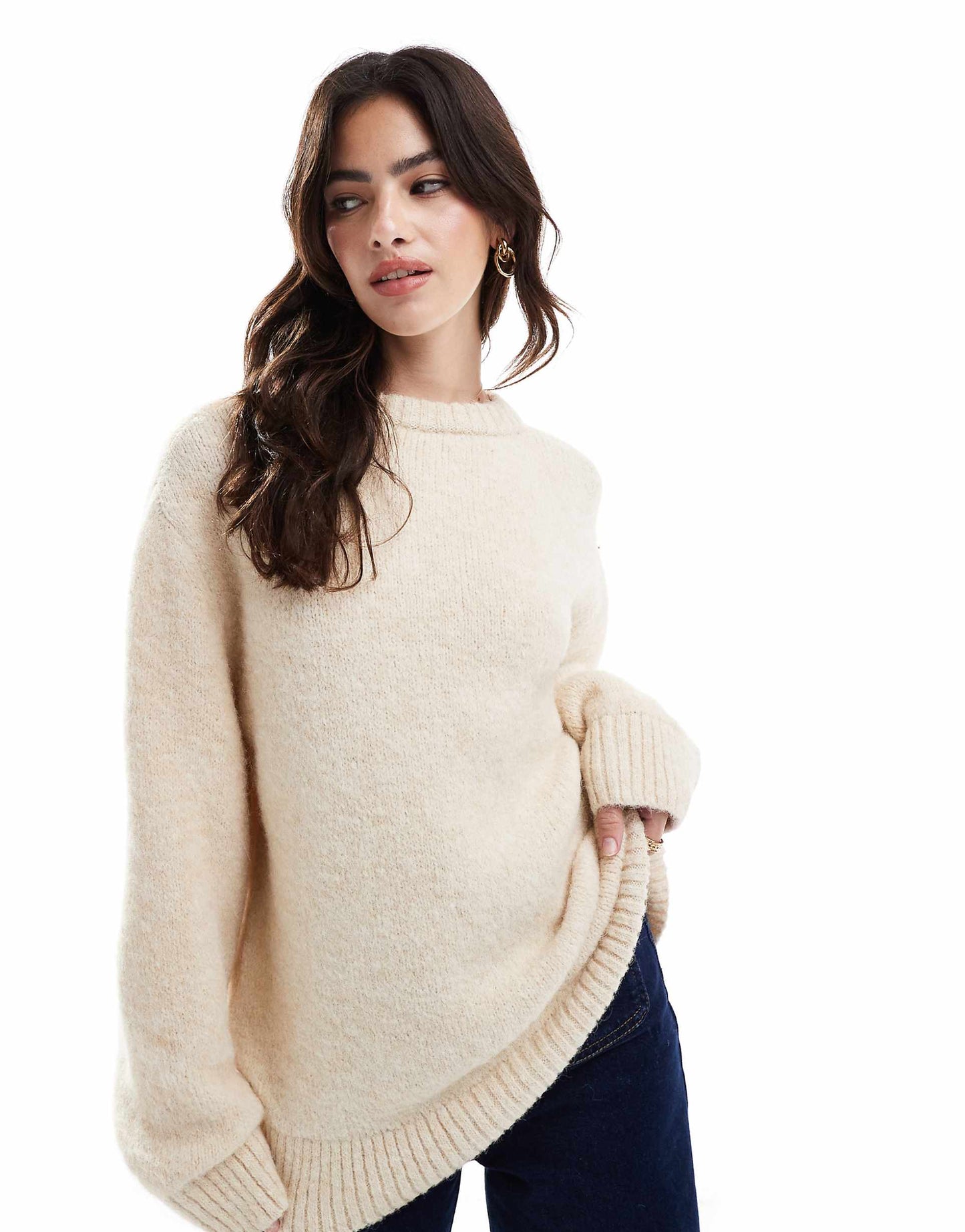 Wool Blend Oversized Chunky Crew Neck Jumper