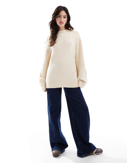 Wool Blend Oversized Chunky Crew Neck Jumper