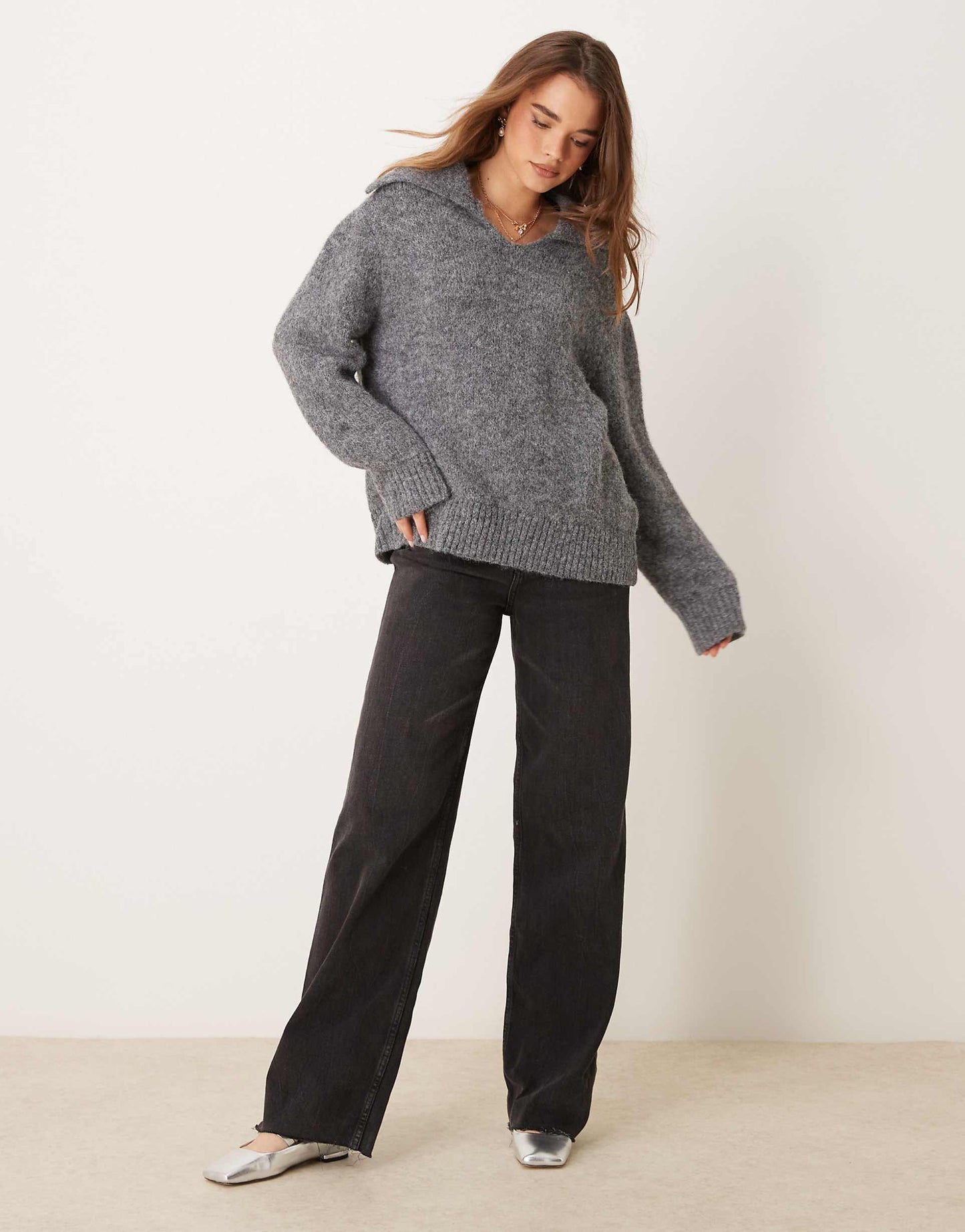 Wool Blend Knitted V Neck Jumper