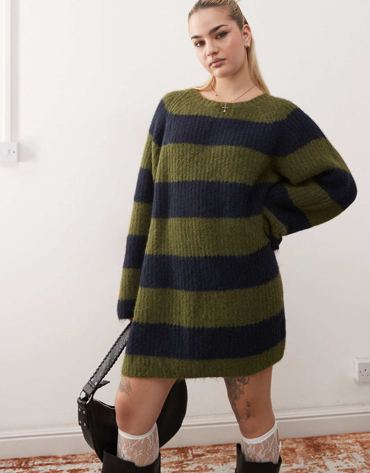 Long Sleeve Crew Neck Mini Knitted Dress