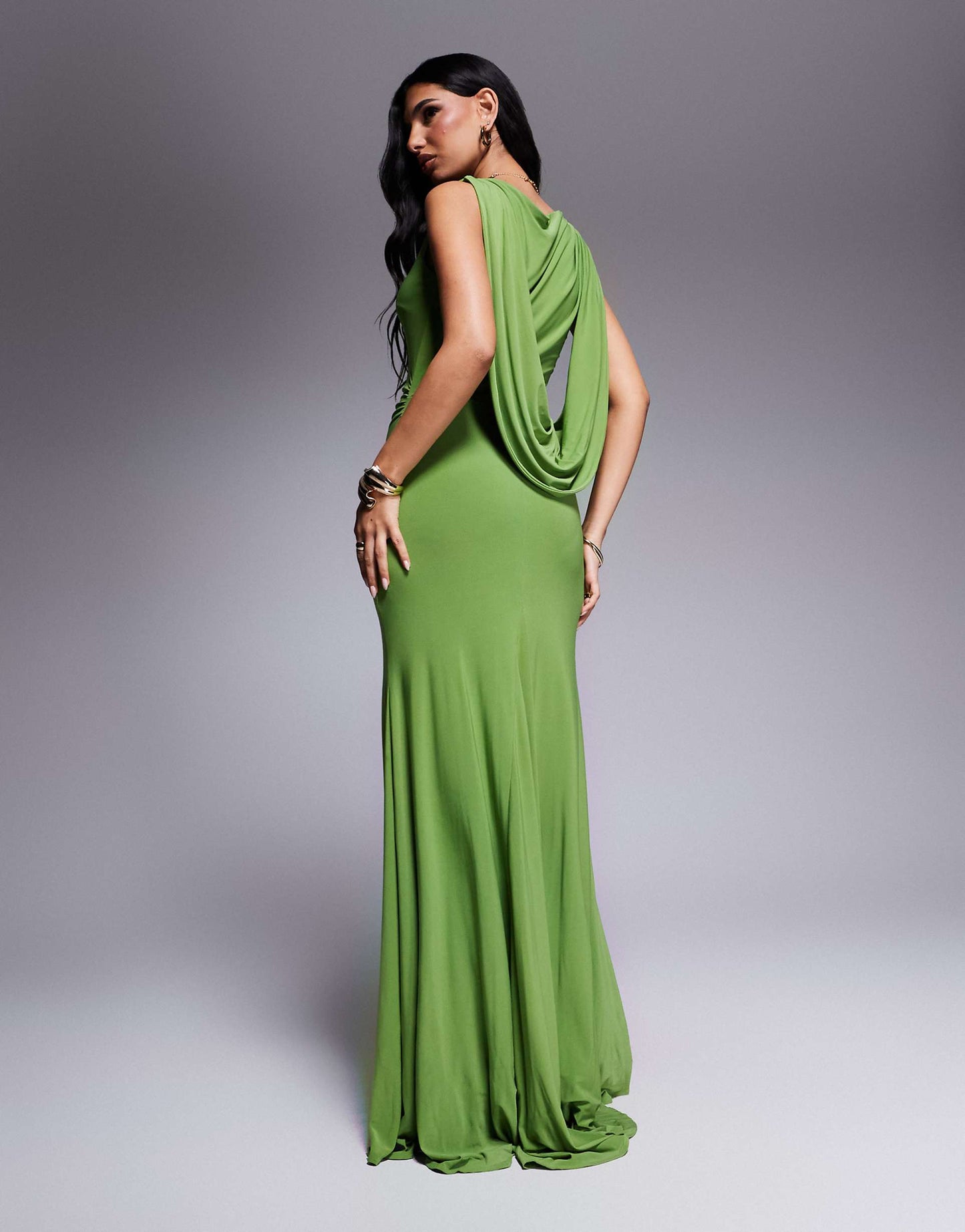 Premium Slash Neck Maxi Dress With Dramatic Drape Back