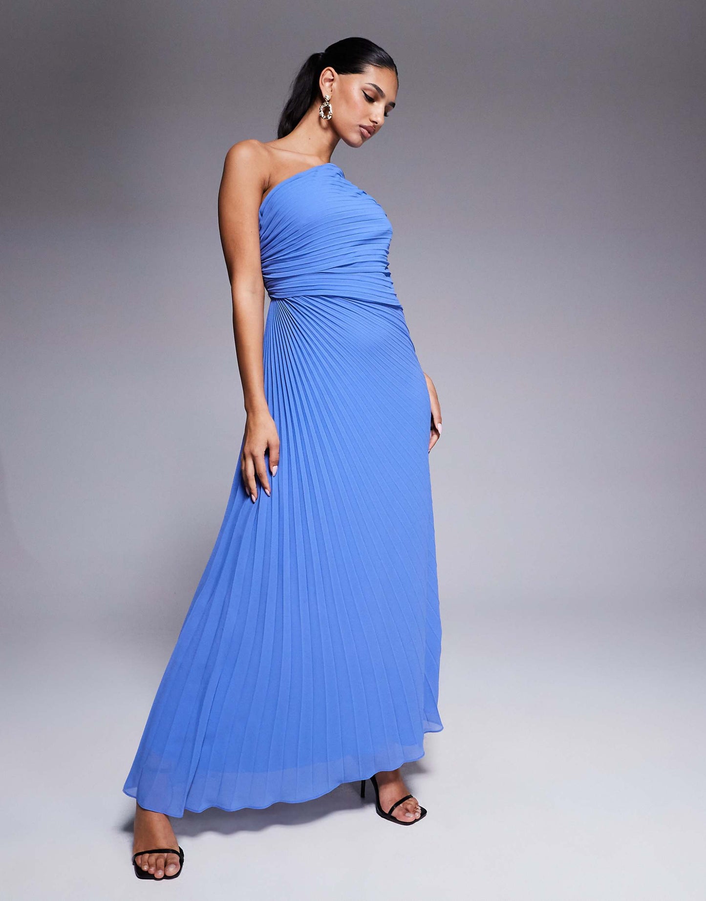 One Shoulder Pleated Maxi Dress