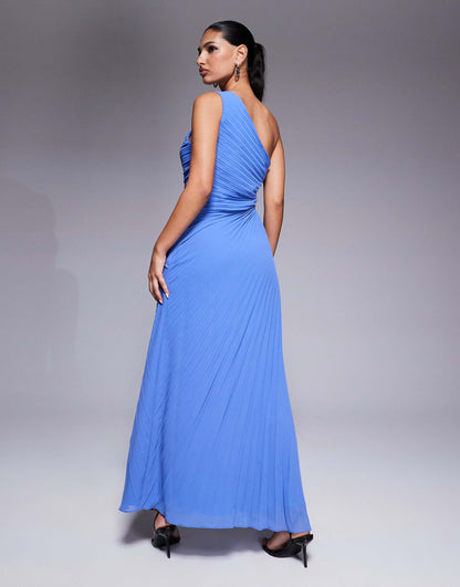 One Shoulder Pleated Maxi Dress