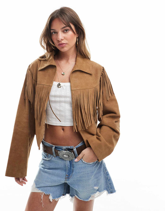 Double Breasted Real Suede Fringe Jacket