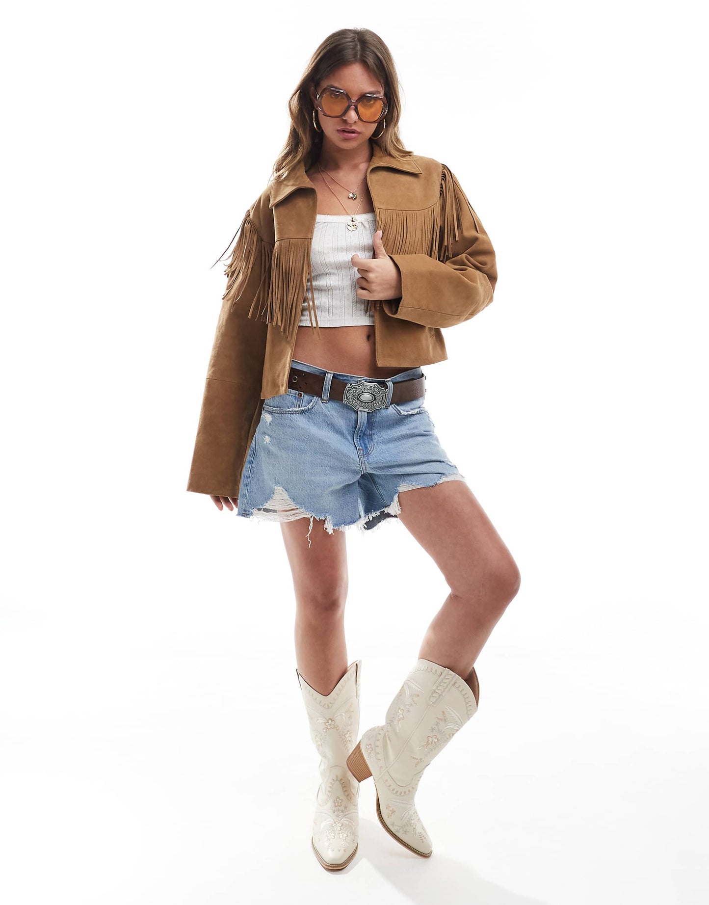 Double Breasted Real Suede Fringe Jacket