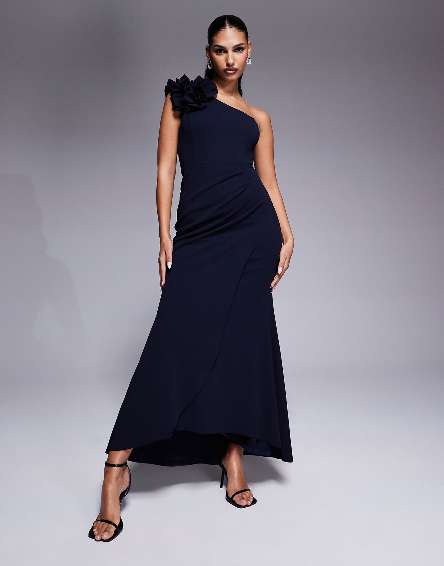 One Shoulder Flower Detail Maxi Dress