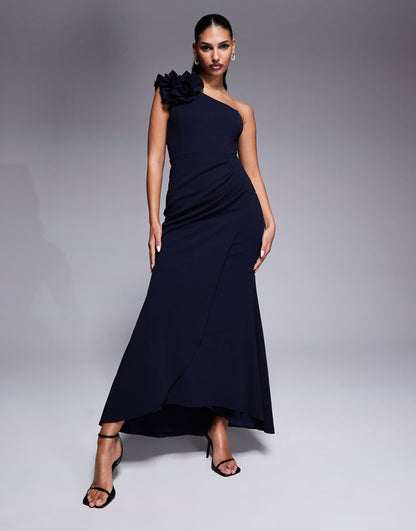 One Shoulder Flower Detail Maxi Dress