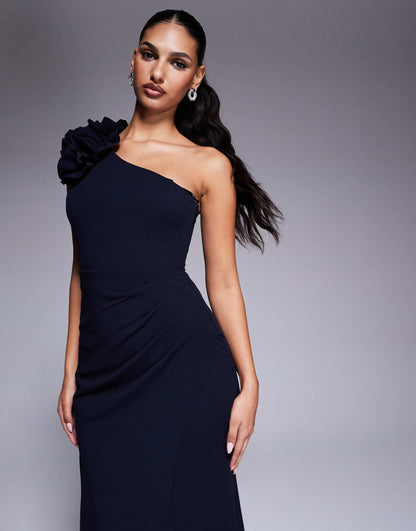 One Shoulder Flower Detail Maxi Dress