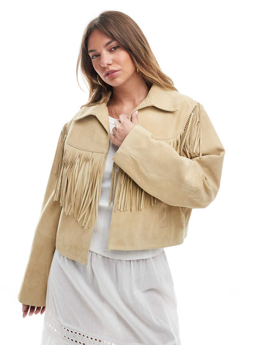 Double Breasted Real Suede Fringe Jacket