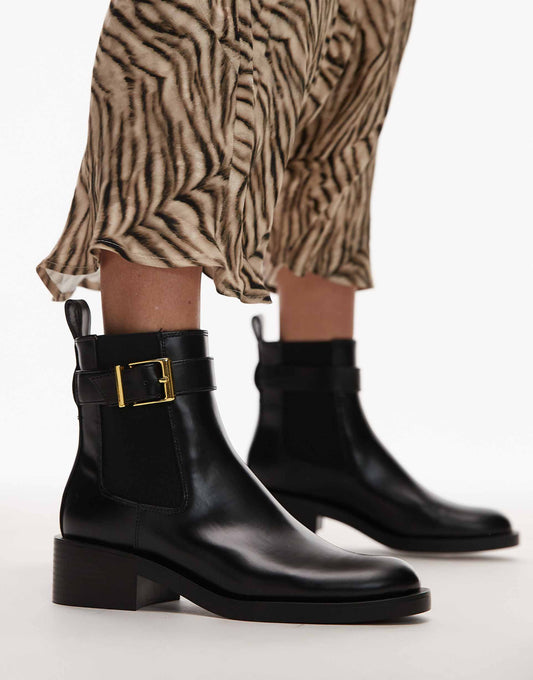 Ankle Boot With Gold Buckle Detail