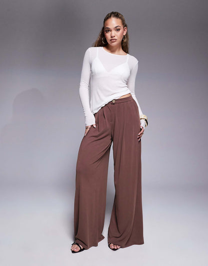 Super Wide Leg Modal Trouser With Pleat Detail