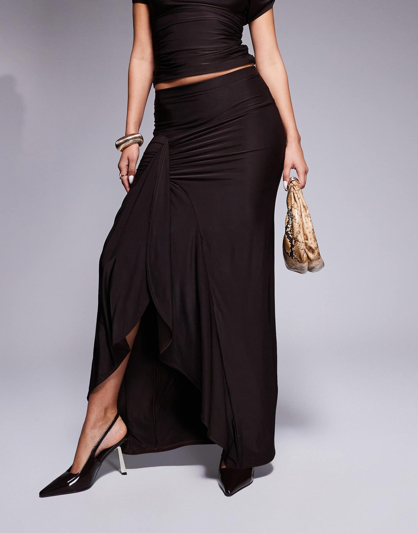 Slinky Drape Detail Maxi Skirt Co-Ord