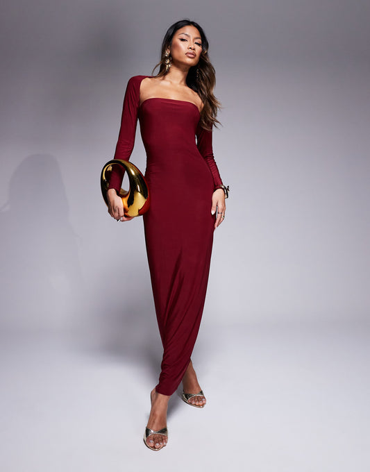 Slinky Bandeau Maxi Dress With Long Sleeve Shrug