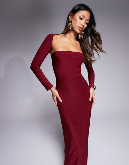 Slinky Bandeau Maxi Dress With Long Sleeve Shrug