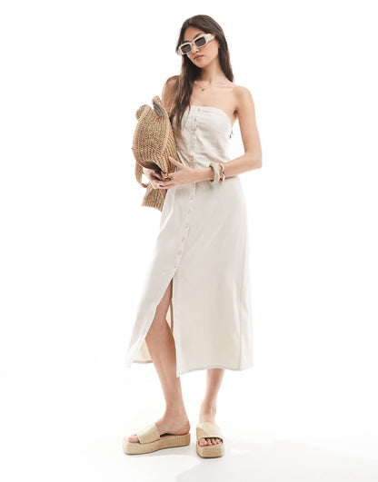 Linen Mix Bandeau Midi Dress