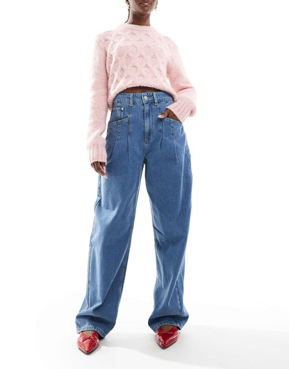 High Waisted Barrel Jean With Pleats