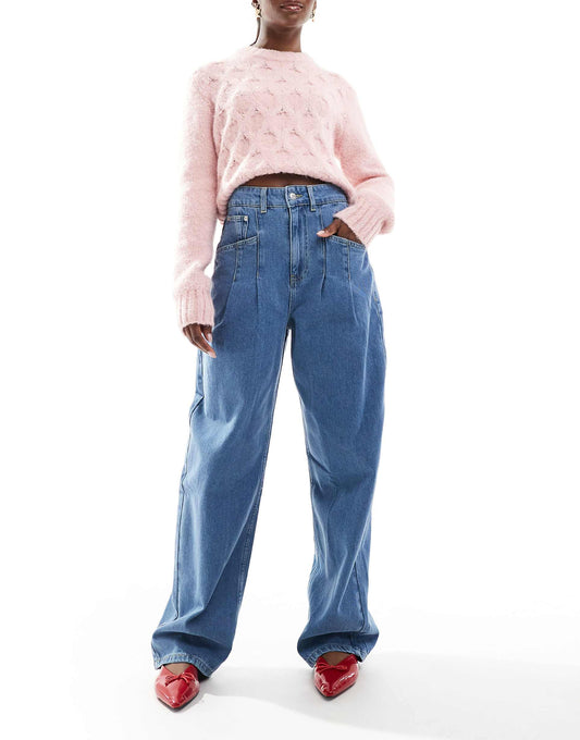 High Waisted Barrel Jean With Pleats