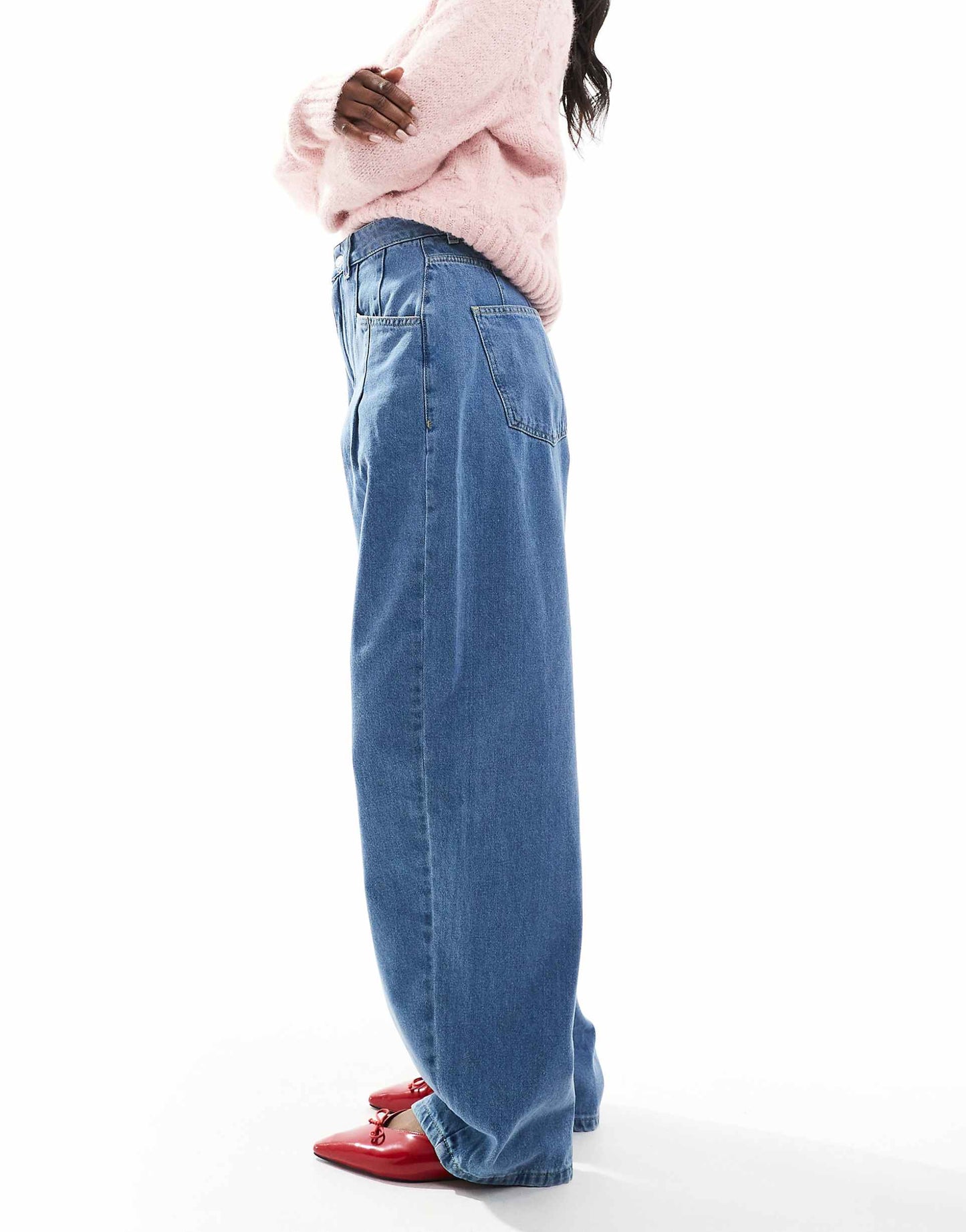 High Waisted Barrel Jean With Pleats