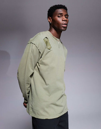 Double Layer Long Sleeve Distressed T-Shirt