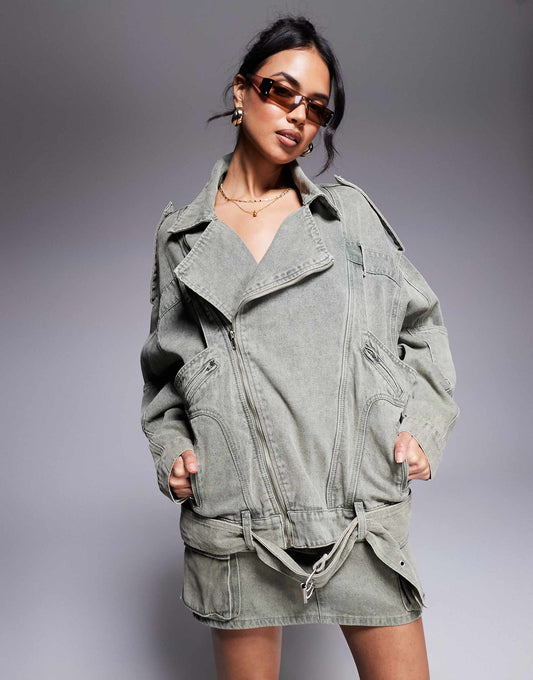 Oversized Denim Biker Jacket