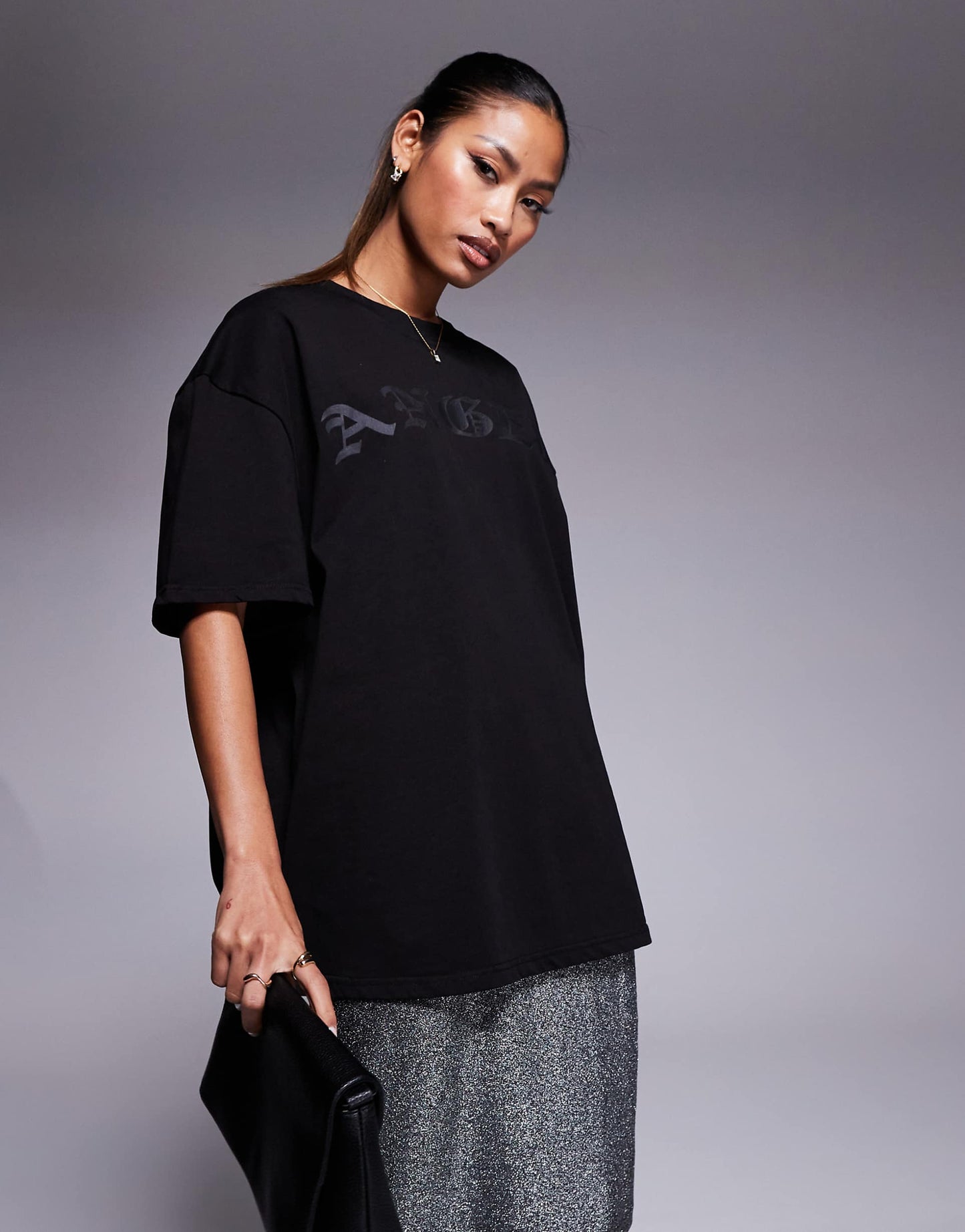 2 in 1 T-Shirt Dress With Rhinestone Midi Skirt