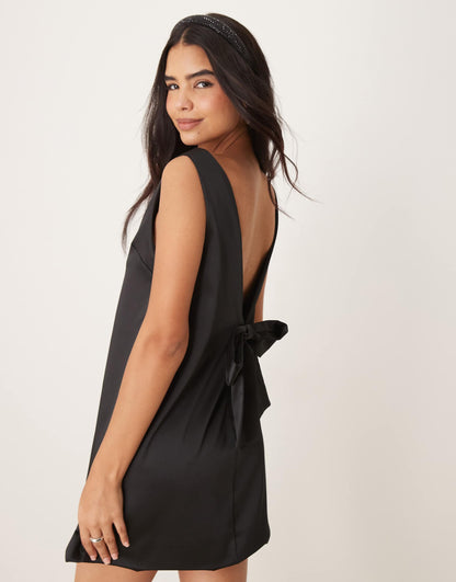 Satin Deep V Bow Back Mini Dress