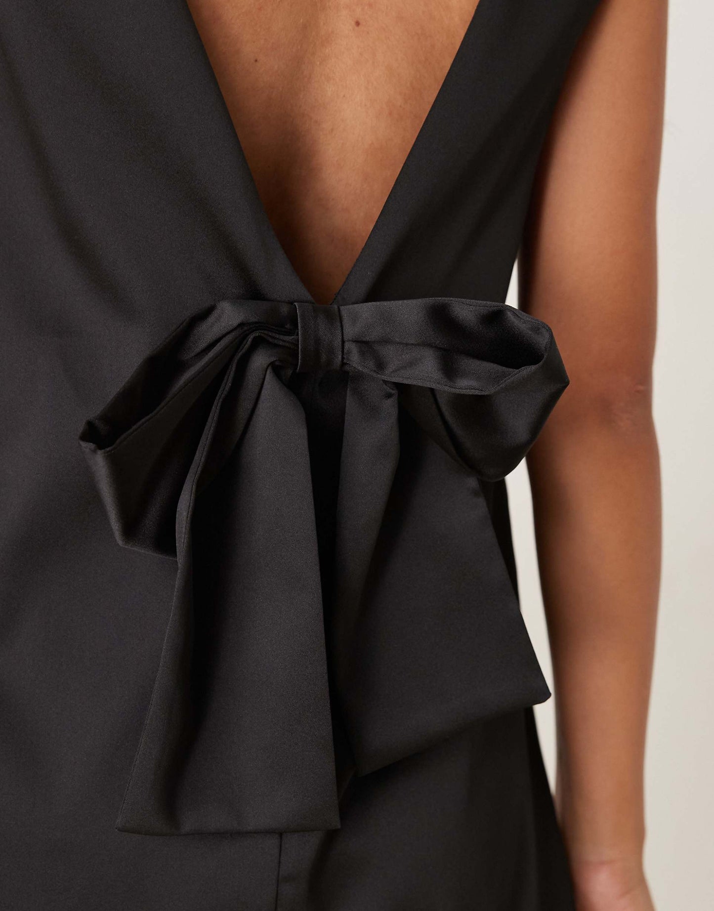 Satin Deep V Bow Back Mini Dress