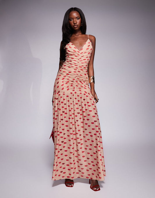 Harlo Plunge Maxi Dress With Ruched Detailing