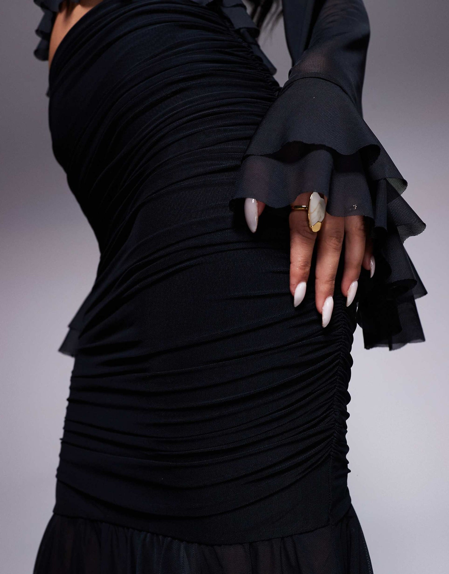 Pru High Neck Mesh Ruched Skirt Co-Ord