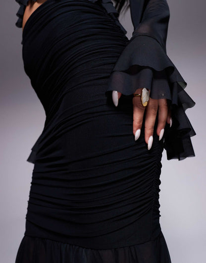 Pru High Neck Mesh Ruched Skirt Co-Ord