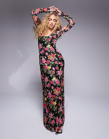 Ruby Long Sleeve Plunge Maxi Dress