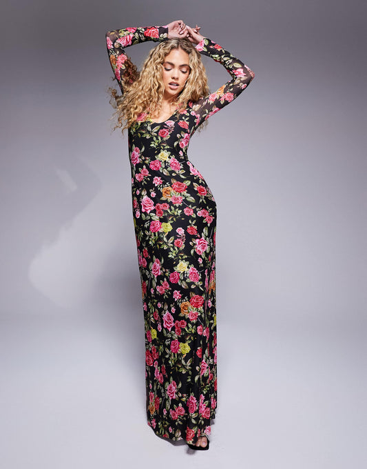 Ruby Long Sleeve Plunge Maxi Dress