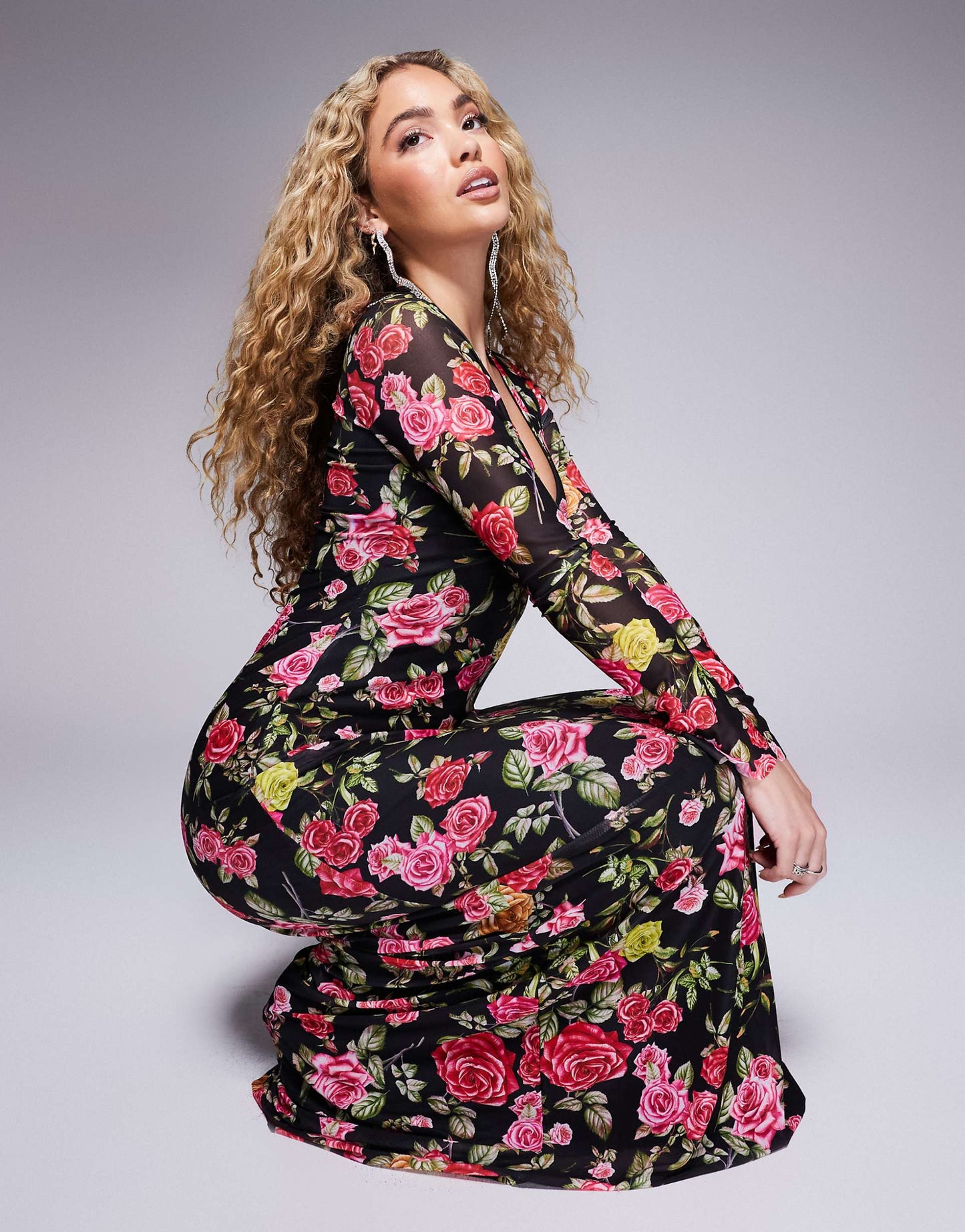 Ruby Long Sleeve Plunge Maxi Dress